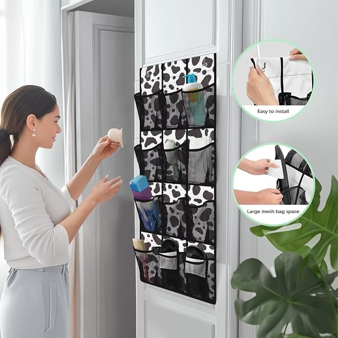 Cow Pattern Behind Door Shoes Hang Holder Rack,Storage for Small Spaces,Shoes Hanger Storage Organizer Bag for Bedroom Unique Print