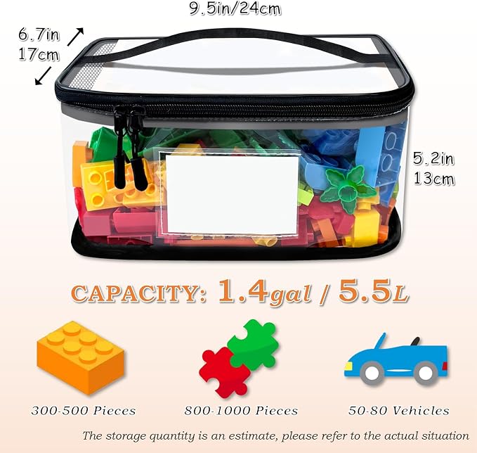 Upgraded Large Storage Toy Organizer, Clear Toy Bags with Label & Manual Pocket for Puzzles (4PCS)