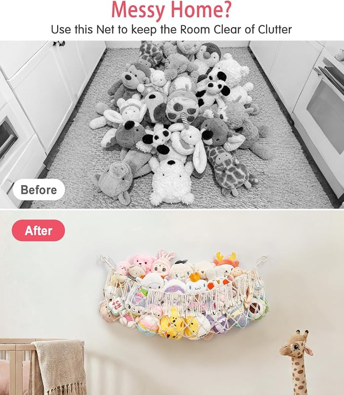 Stuffed Animal Net Hammock, Save Space Eliminate Clutter (white) | Premium Cotton Hand-knitted plush hammock, Boho Stuffed Animal Storage for Nursery, Bedroom Decor, playrooms
