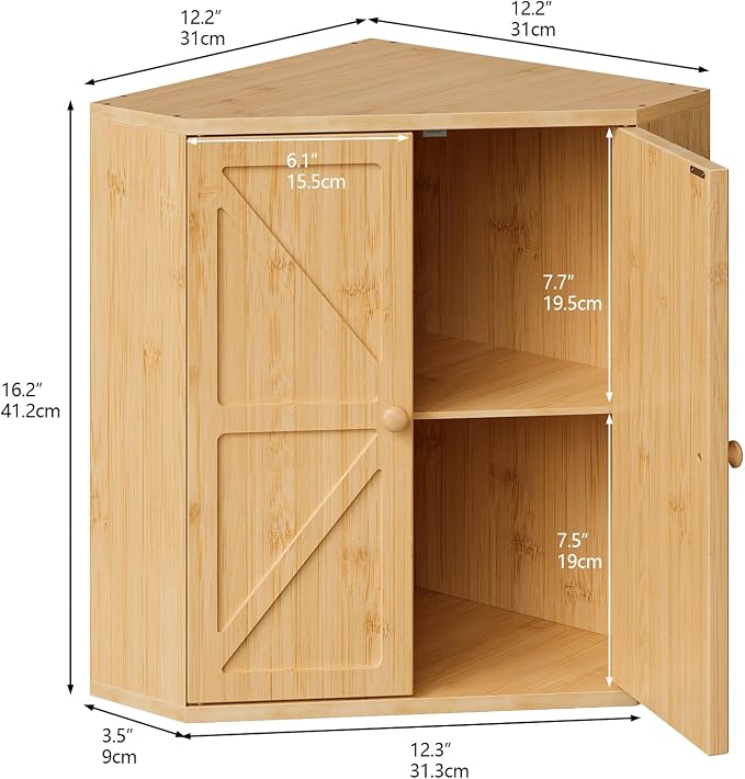 Trironsun Corner Bread Box for Kitchen Counter Double Layer Bamboo Bread Storage Container Large Capacity Bread Storage Bin Farmhouse Breadbox Organizer (Bamboo Natural)