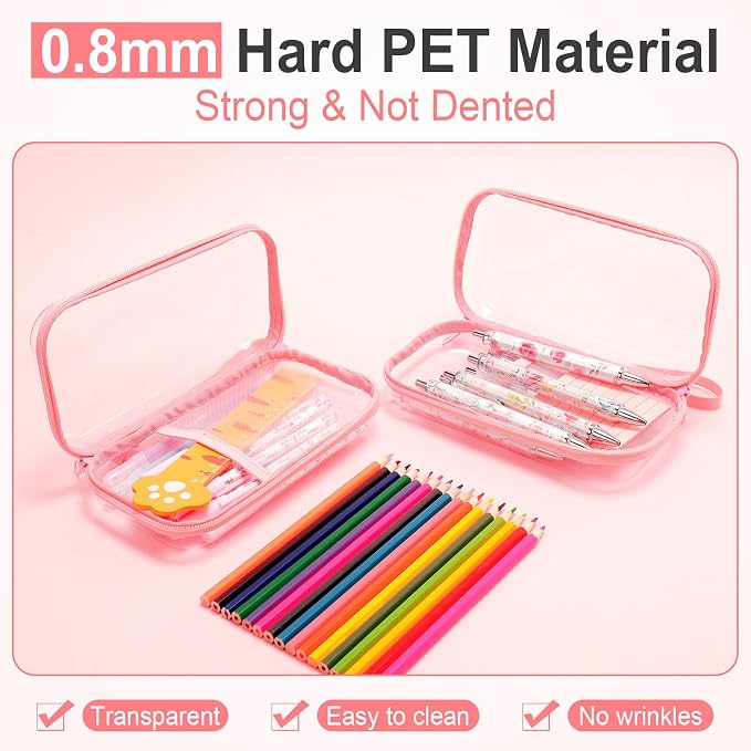 Sanwuta 4 Pcs Clear Hard Shell Zipper Case Plastic Case, Nude Pink