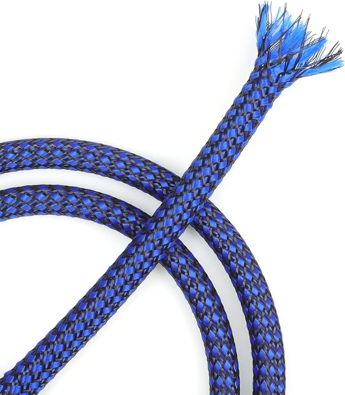 Expandable Braided Cable Sleeve, PP Yarn + PET Braided Expandable Sleeving Cable Management Protection High Density PET Wire Cover Sheath for Cables (Blue Black, 8mm (5/16")-19ft)