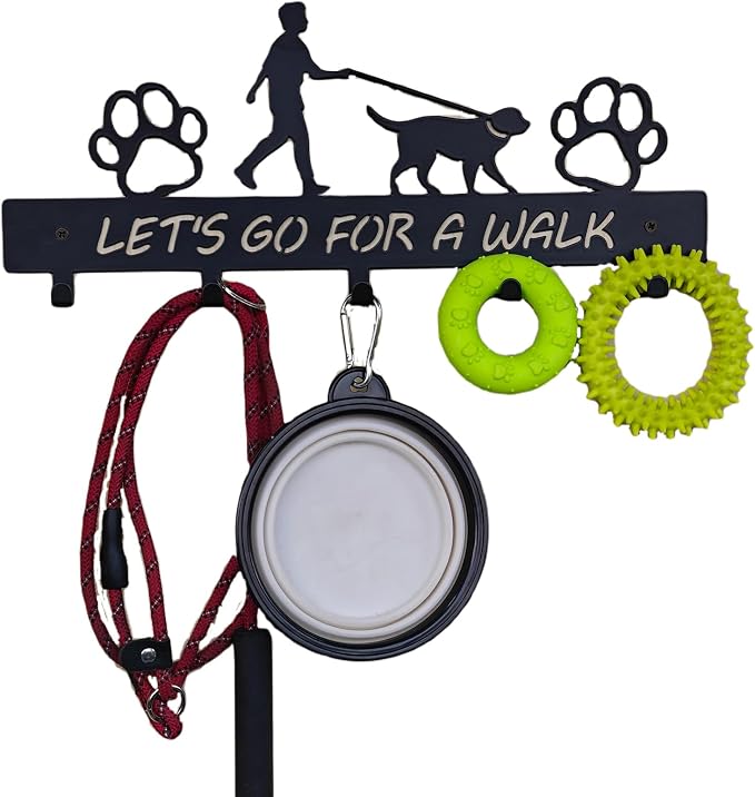 Dog Leash Holder Wall Mount, Dog Supply Organizer with 5 Hooks | Metal Key Hooks for Wall， Wall Storage for Hanging Leash, Vest, Harness, Keys