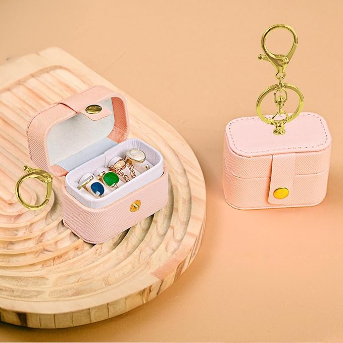Ring Bearer Pillows for Dog Collar, PU Leather Wedding Ring Pillow Box for Pet, Mini Ring Holder Pouch Box, Earrings Storage Box for Proposal Engagement Wedding Ceremony Party (Peach Pink)