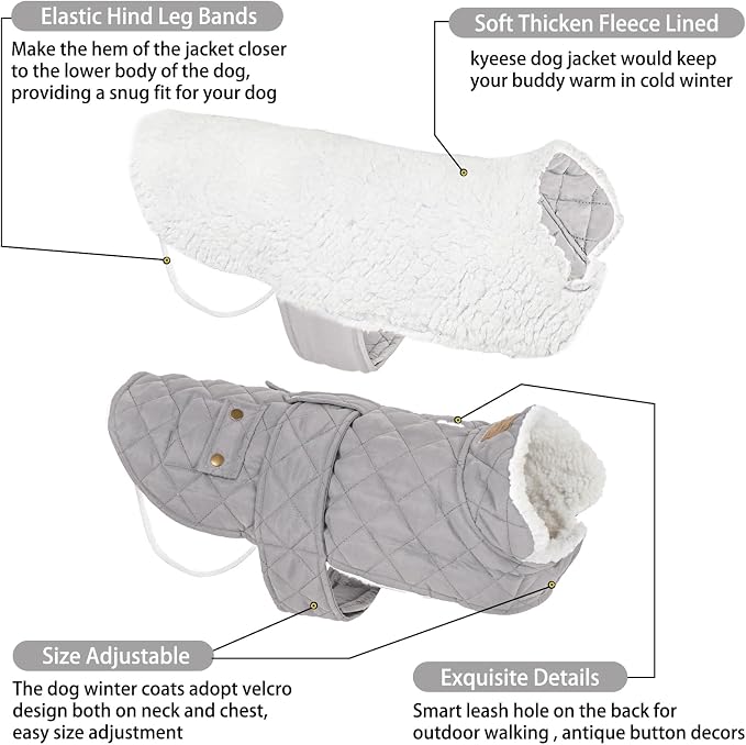 KYEESE Waterproof & Windproof Dog Coat for Medium Large Dogs Puffer Jacket
