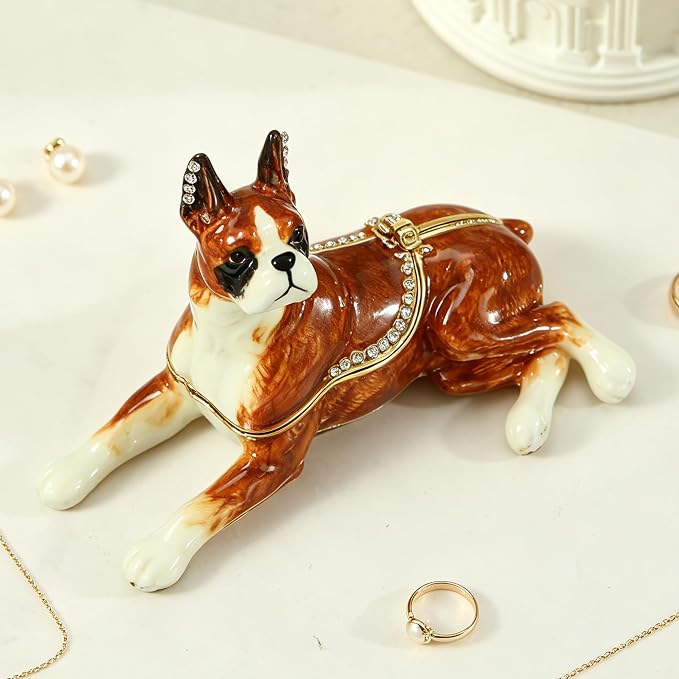 Hand Painted Trinket Box Pet Series Enamel Vintage Jewelry Box Hinged Metal Organizer Decorative Treasure Box