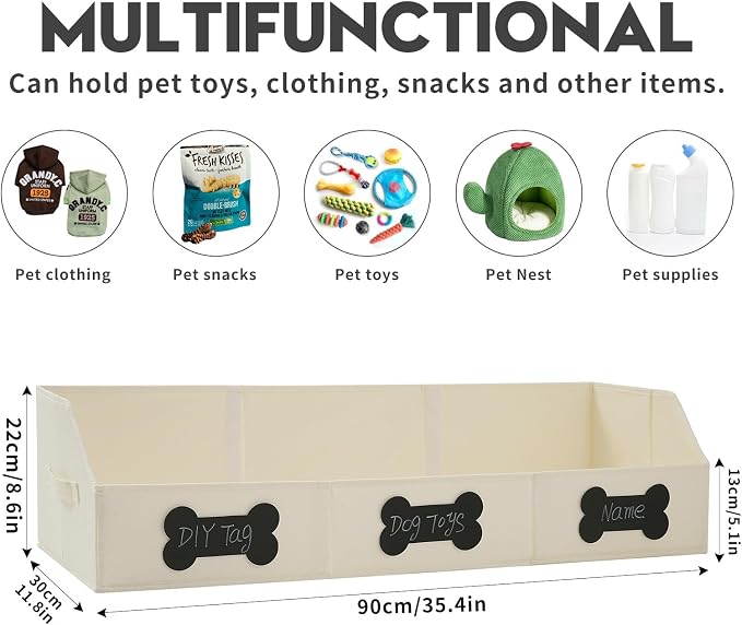 Qozary Large Dog Toy Basket with Diy Tag - Collapsible Dog Toy Bin, Fabric Personalized Dog Toy Box, Trapezoid Dog Toy Storage and Organizer for Pet Supplies