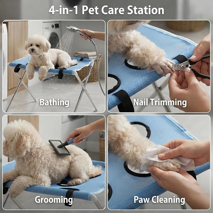 Dog Hammock for Grooming, Portable Pet Bathing Hammock(Pink) | Hanging Harness with Eight Holes, Breathable Mesh,Suitable for Small Dogs and Cats Washing Picking Ears Nail Clipping Home