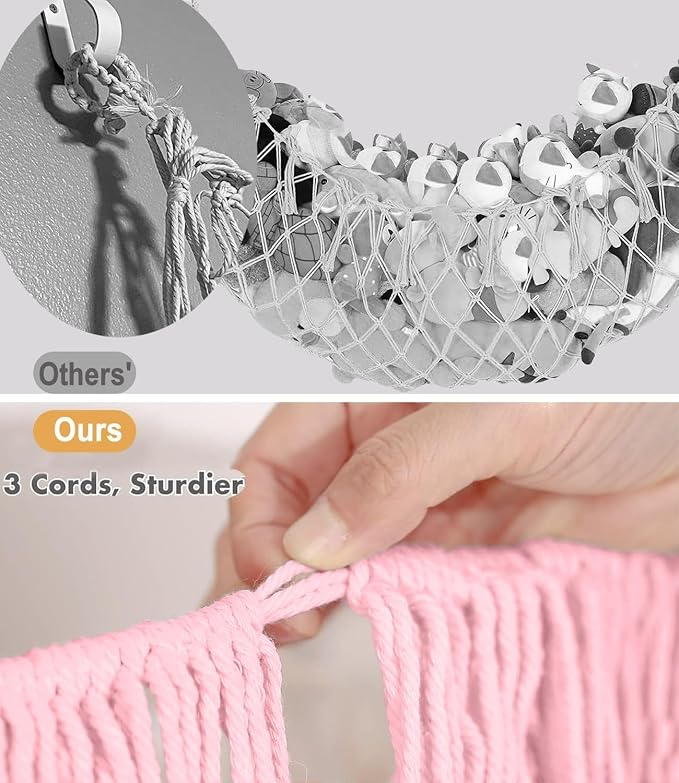 Stuffed Animal Hammock - Extra Large 56'' Long (Light Pink) | Premium Cotton Hand-knitted, Beautiful Long Tassel, Storage Hanging Organizer, Can Fit Stuffed Animals 30 Piece or More