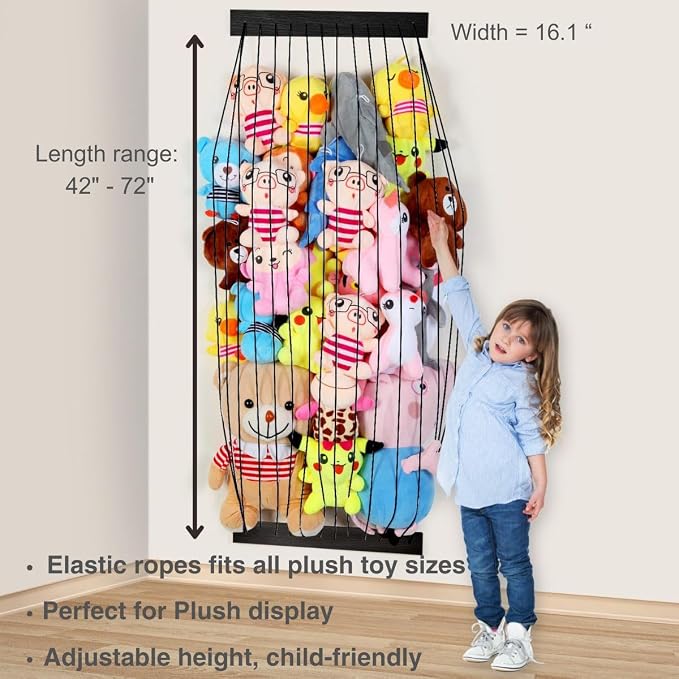 Stuffed Animal Storage Wooden Soft Toy Storage for Kids Room，Wall Mount Door Hanging Stuffed Animal Toy Organizer Shelf for Nursery Play Room Black -Patent