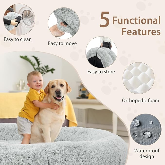 ROOMTEC Human Dog Bed, 71''x45''x12'' Size Fits Adult and Pet Washable Giant People Bed 10 CM Thick Memory Foam Large Oversize Pet Bed with Plump Pillow, Blanket, Strap - Grey