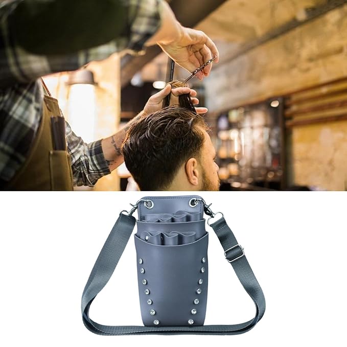 Scissors Pouch Hairdressing Scissors Bag Salon Hairstylist Tool Organizer PU Leather Waist Belt Shear Case Suitable for barbers pet groomers, Gray