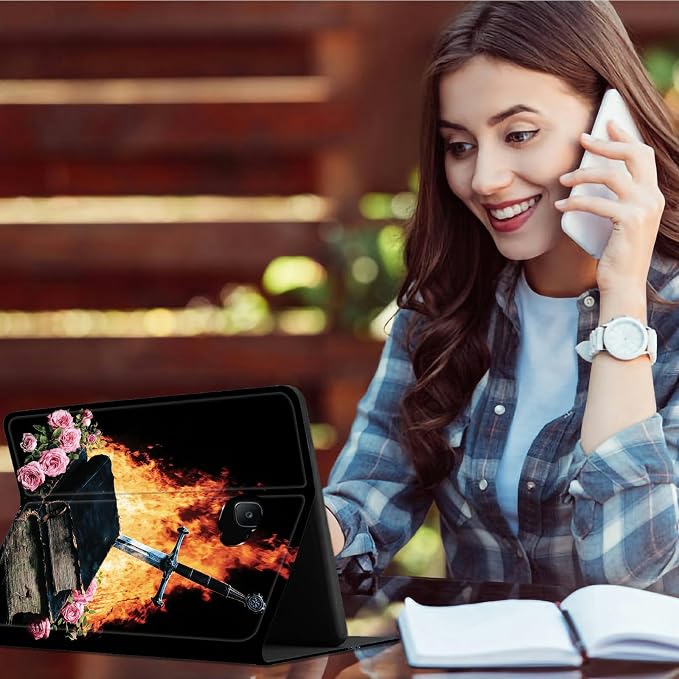 for Samsung Galaxy Tab A 10.1" 2016 SM-T580/T585/T587 Case | Slim Leather Smart Cover with Multi-Angle Anti-Slip Stand [Auto Wake/Sleep] Shell for Women Men - Flame Book Rose