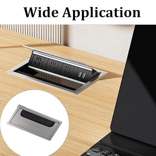 2PCS 6.3"x3.15" Metal Rectangle Cable Grommet, Wire Management Cover with Soft Brush Strip, Desk Wire Organizer for Computer Table Office Furniture (Silver)