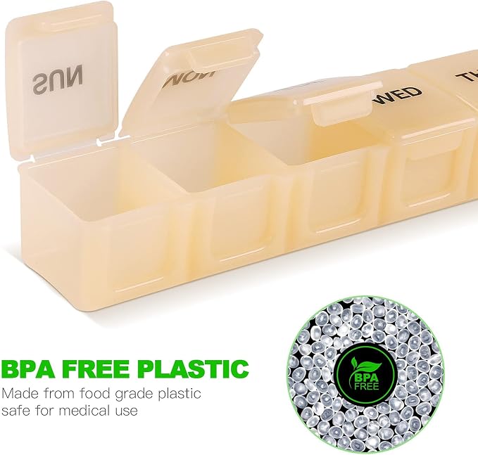 Pill Organizer 7-Day Weekly Pill Organizer | Portable Medicine, Daily Pill Cases for Pills/Vitamin/Fish Oil/Supplements
