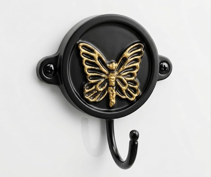 Aluminium Butterfly Print Wall Hook for Home Décor | Decorative Heavy Duty Wall Mounted Hook Rack for Coat, Keys, Towels, Bags & Hats | Rustic Vintage Organizer for Entryway, Bathroom & Bedroom