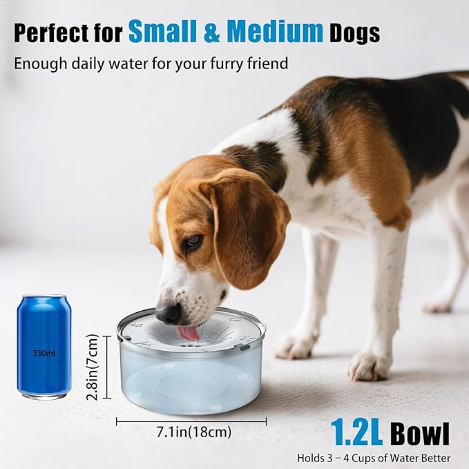 SCHITEC Dog Water Bowl No Spill 1.2L/40oz Slow Drinking Anti-Splash Stainless Steel Dog Bowl with Floating Disk, Spill Proof Pet Travel Water Dispenser for Sloppy Messy Drinkers(Light Gray)