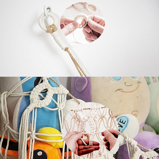 Amdermi Stuffed Animal Hammock Corner Wall, Boho Macrame Plush Toy Net for Stuffed Animal Storage, Hanging Toy Holder for Nursery, Playroom, Kids Room