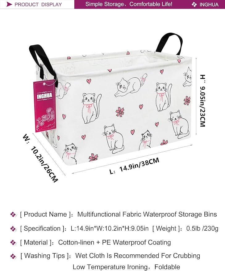 Rectangular Love cat Storage Basket | Gifts Bag for Toys,Books,Clothes,Gifts,Pets-Perfect for Home,Office,Nursery,Dorm,Shelf