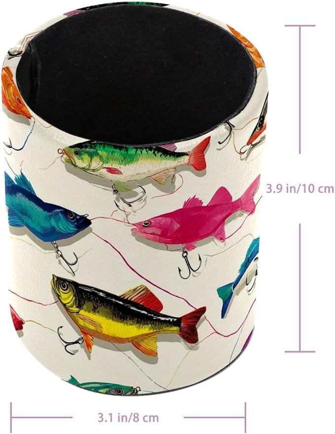 Faux Leather Pen Holder for Desk, Pencil Organizer Fish Pen Cup Desk Decor Makeup Brush Holder Storage for Office Home