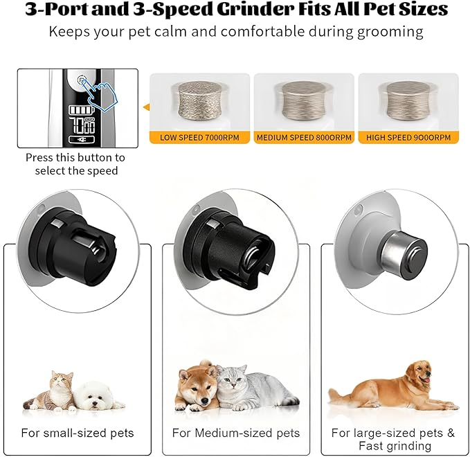Silent Groom Pro Nail Grinder 2026 New with 2 LED Light & 3-Speed 2000mah Battery Professional Quiet Painless Paws Grooming & Smoothing for Small Medium Large Dog (1+2*Replacement Head LUCKYTROVE)