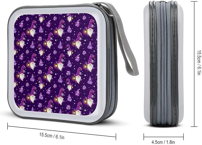 CD Wallet Gnome Purple Protective Disc Cases Storage Binder 40 Capacity | Gnome Purple DVD Case Holder Organizer Portable Hand Strap for Car Office Travel