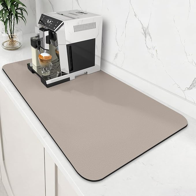 Coffee Mat Super Absorbent Dish Drying Mat Coffee Bar Mat 18"x 32", Khaki