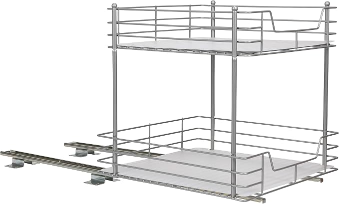 Household Essentials Brushed Steel & Plastic Two-Tier Pantry Organizer, Silver