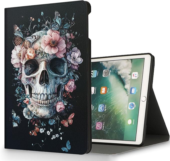 for Microsoft Surface Pro 11/10/9-13" 2024/2022 Tablet Case,Auto Wake/Sleep,Adjustable Stand Protective Cover - Skull Flower