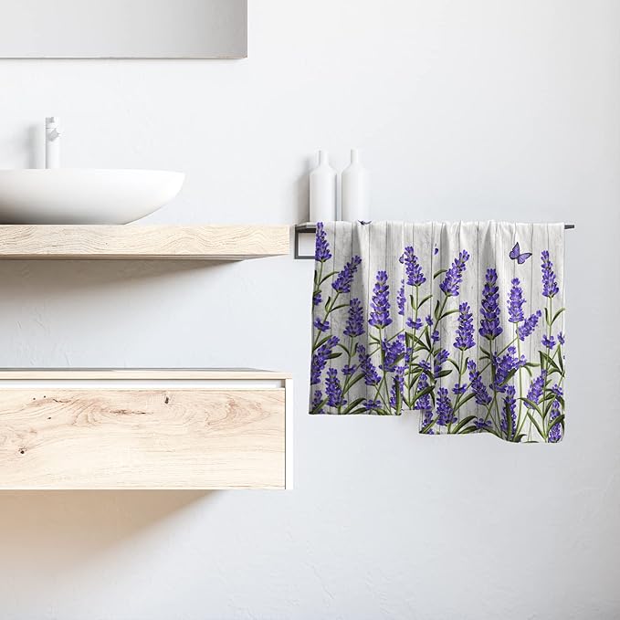 Giwawa Purple Floral Hand Towels Lavender Flowers Set of 2 Soft Guest Face Towel Bathroom Decorations Thin Kitchen Dish Towels 14x28 in