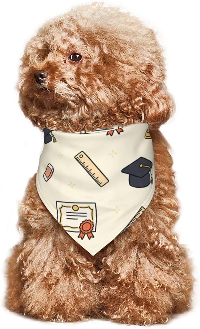 Teacher's Pet Dog Bandana,Funny Bandana Gift,Photo Prop Accessories for Dog Lovers Owner Gift,Triangle Reversible Fall Scarf, Adjustable (Cream-Colored)