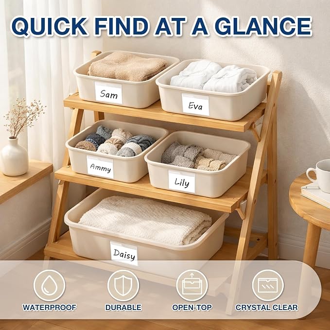 H4D 48 Pack labels for Storage Bins, 3" x 5" Plastic Clear Adhesive Pockets | Top-Open Index Card Holder, Waterproof & Removable Labels for Storage Bins, Totes, Containers, Shelves & Library Organization
