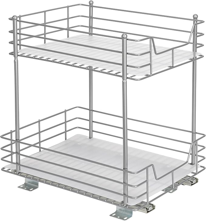 Household Essentials Brushed Steel Two-Tier Pull-Out Pantry Organizer