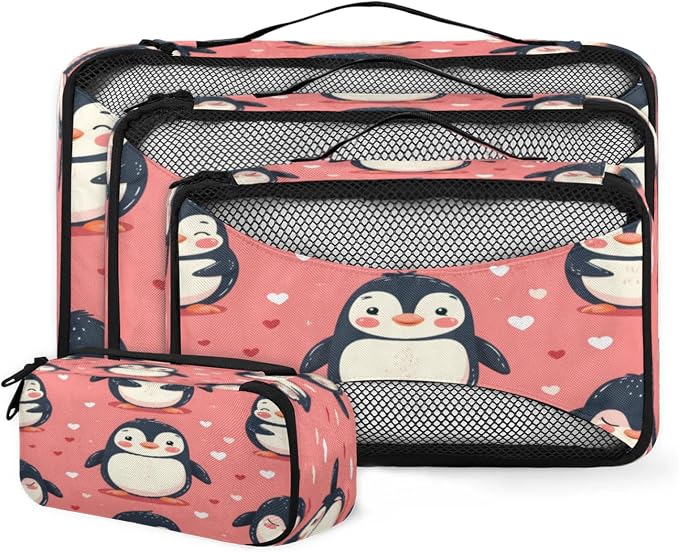 4 Set Packing Cubes for Travel, Animal Penguin Packing Cubes for Women, Travel Luggage Packing Organizers, Packing Cube Set, Cute Penguins