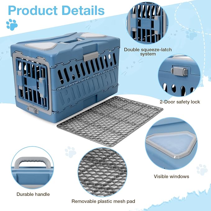 Pet Carrier for Cats & Small Dogs, Foldable Hard Cat Carrier | 2-Door Safety Lock, 360° Fully Breathable, Visible Windows, Washable Home & Outdoor Pet Travel Kennel, Up to 22Lbs