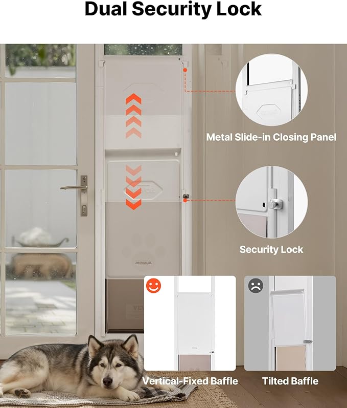 VEVOR Dog Door for Sliding Glass Door, 91 to 96 in Adjustable Height, Aluminum Alloy Frame with Metal Rotating Hinges, Lock Design, 13 5/8 x 23 5/8 in Flap, Sliding Glass Pet Door for Renters | For Large Dogs and Pets, 91 to 96 in Adjustable Height, Al...