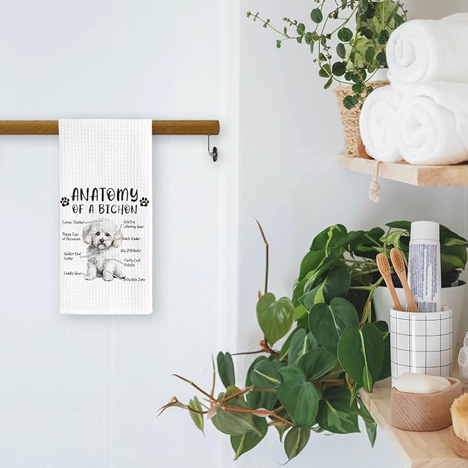 Funny Bichon Dog Kitchen Towels, Bichon Frise Gifts for Women, Men's Dog Anatomy Tea Towel for Home, Kitchen, Bathroom