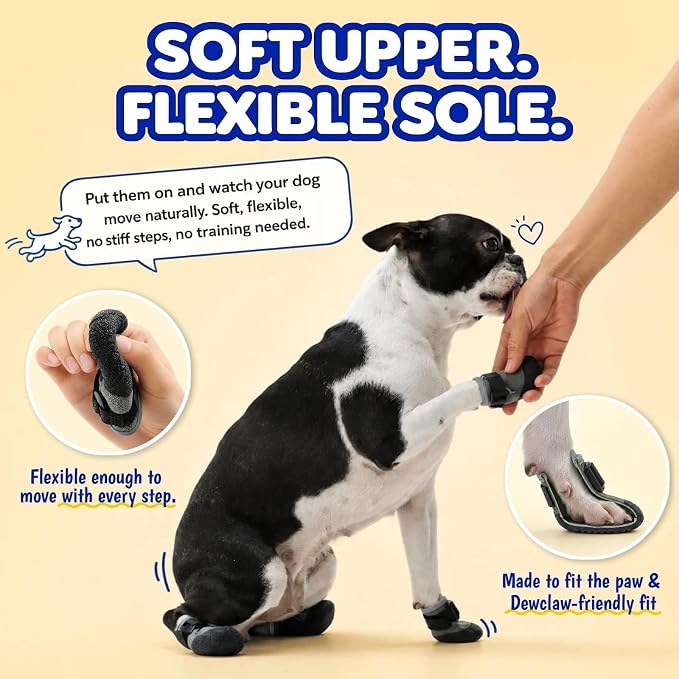 4-Pack Soft Upper & Flexible Sole Dog Summer Shoes for Hot Pavement | Stay-On Dog Booties for Rain, Snow, Mud & Outdoor Walks, Dog Shoe for Large Dogs with Free Mesh Bag to Stop Licking, XXL