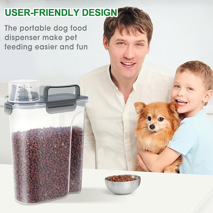 TBMax 5 Lbs Cat Dog Food Storage Container, Secondary Pet Food Storage Container Beyond a Large Dog Food Bin for Daily Use, Easy-Pouring Bird Seed Dispenser, Travel Kibble Holder -Transparent Grey