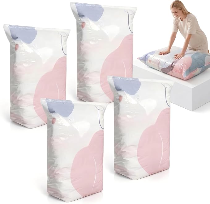 2026 New No‑Pump 3D Vacuum Storage Bags – Extra Large Heavy‑Duty Standing Cube Press & Seal for Comforters, Bedding, Clothes, No Pump（4PCS） (Large 31" × 39" × 12")