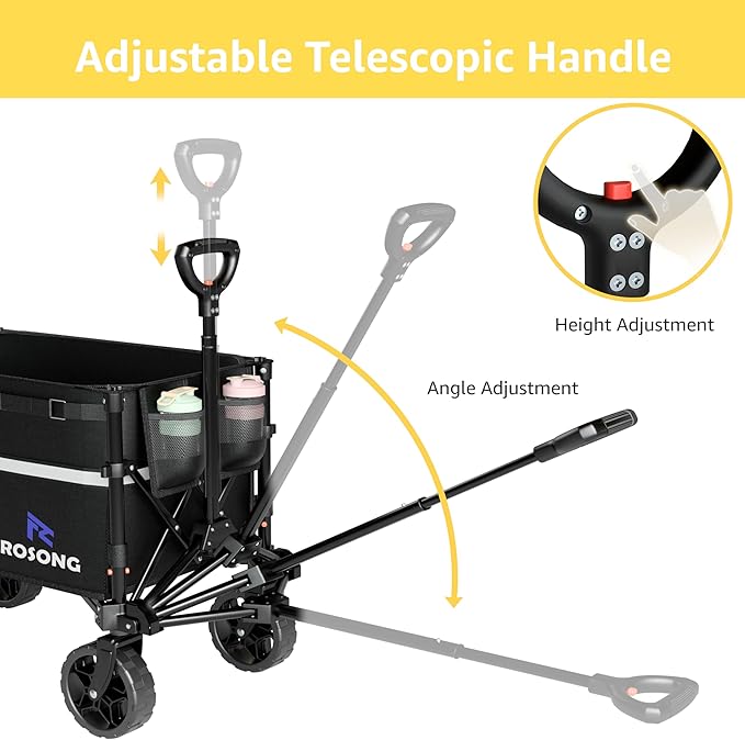 ROSONG Collapsible Wagon Cart with Wheels Foldable - Folding Utility Heavy Duty Wagons Carts for Grocery Sports Garden Shopping Camping Wheelbarrows (Black, 120L)