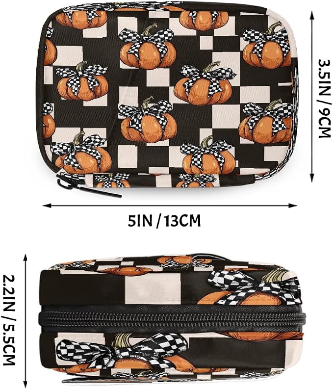 Travel Pill Organizer Black White Plaid Pumpkin Small Pill Case