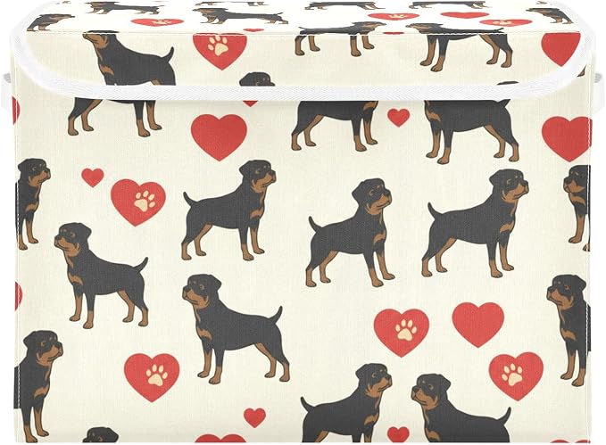 Dog Heart Paw Storage Bins with Lids Closet Bedroom 40L Fabric Bin | Decorative Storage Boxes, Foldable & Stackable, Dust-Proof Flip Top, Reinforced Handles, For Home & Dorm, Clothes & Toy Box