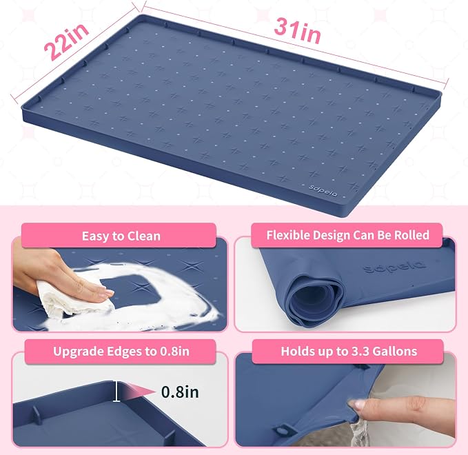 Sdpeia Under Sink Mat 31"×22" Waterproof Silicone Cabinet Liner & Sink Protector for Kitchen & Bathroom, Multi-Purpose Organizers Tray for Pets, Laundry, Cat Litter Mat