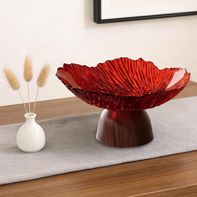 Pedestal Fruit Bowl: Elegant Fruit Bowl with Stand, Decorative Serving Tray And PET Organizer for Dining And Home Parties, red