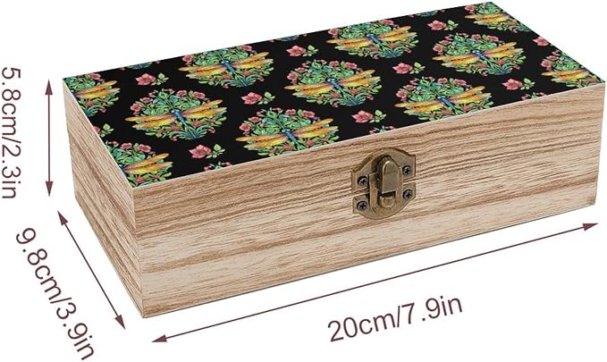 Small Wooden Keepsake Storage Box with Hinged Lid Jewelry Organizer | Dragonfly Animal Lover Decorative Gift Boxes Small Rectangle Case Party Favor Decor