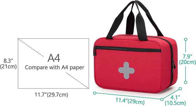 Empty First Aid Kits Case, Portable Emergency Kit Organizer, Red | Medical Bag for Emergency Supplies and Pill Bottles, Large Capacity, for Hiking, Camping, Car, Travel, Home and Outdoor