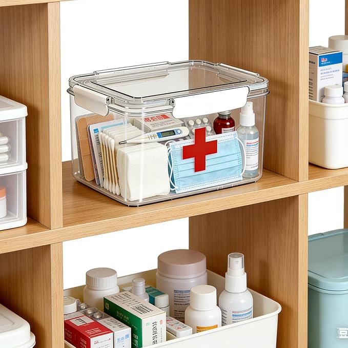 Large Pet First Aid Kit Bin Empty, First Aid Box, Acrylic Medicine Kit Case Organizer Empty, First Aid Kit Supplies Organizer for Emergency Set (White)