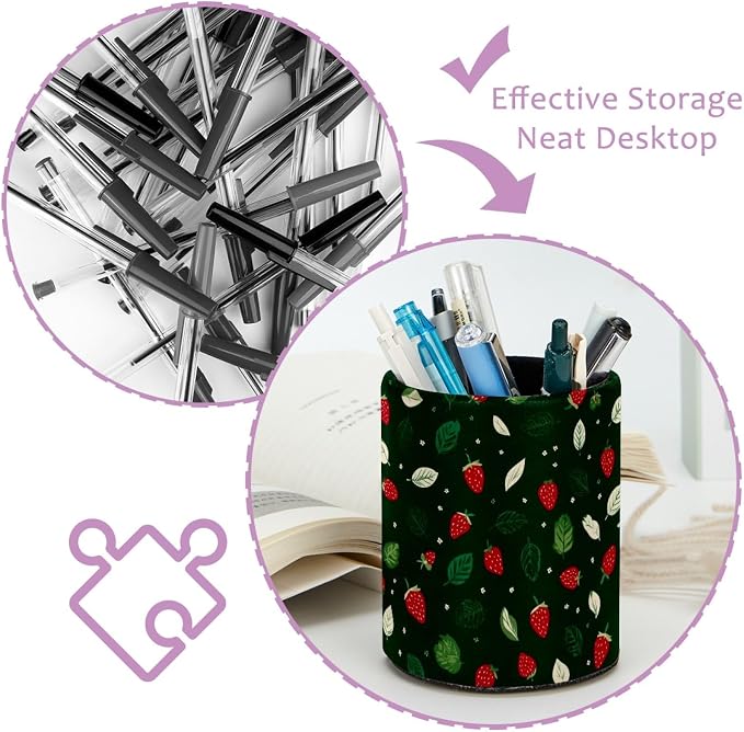 Strawberry Pen Holder, Pencil Cup Marker Brush Holder Desk Storage Case, Desktop Organizer for School Office Home Supplies