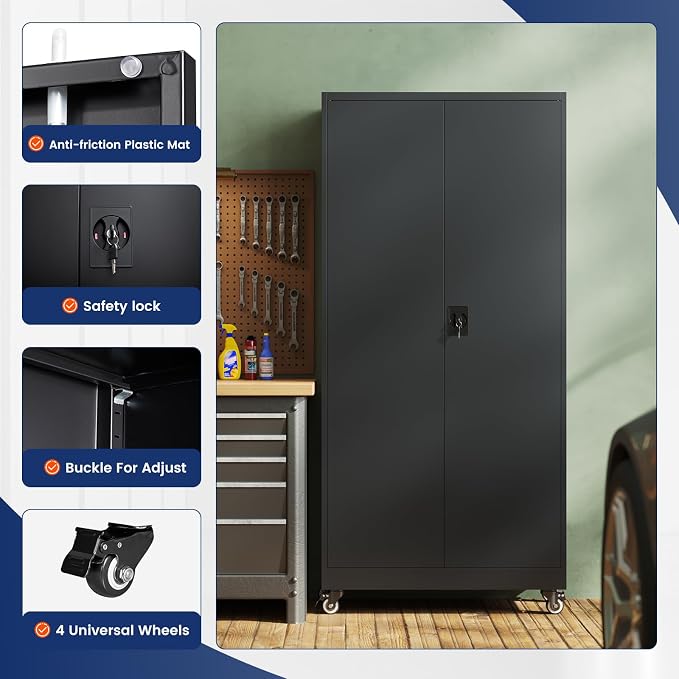 Metal Garage Storage Cabinet with Locking Doors and Adjustable Shelves,- 75" Rolling Steel Tool Cabinet for Home Office,Garage,Warehouse (Pack of 2)